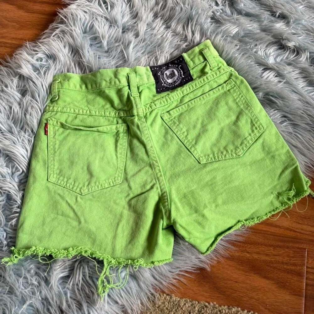 Vintage LEI High Waisted Raw Hem Denim Shorts Bright Green Size Small